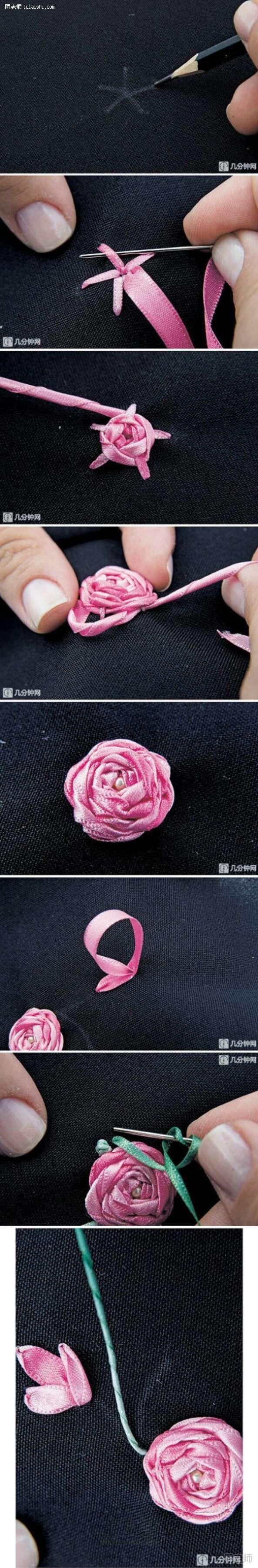 编织教程图解【图文】 用布来绣出一朵玫瑰吧 布艺教程